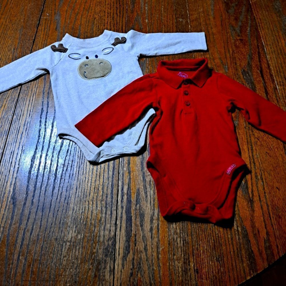 Infant Boy One Piece Bodysuits Long Sleeve Snap Lot of 2 Size 6-9 Month
